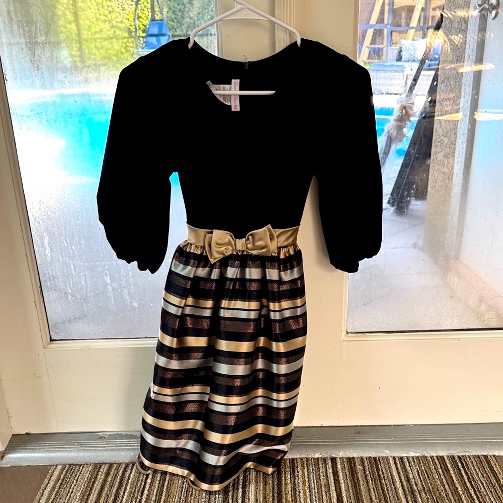 KIDS Bonnie Jean Black Dress with Gold Accents